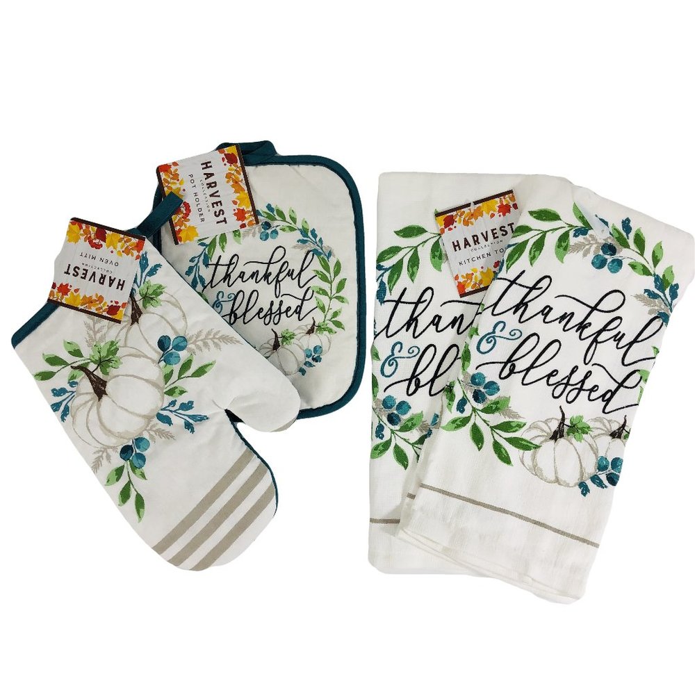 Fall Harvest Wreath Kitchen Dish Towels Potholder Oven Mitt Autumn Farmhouse New